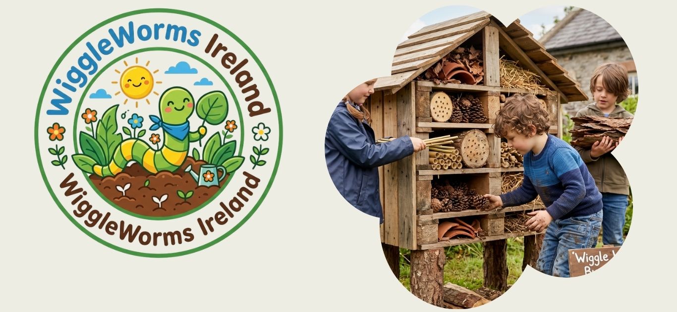 Children building a luxury bug hotel