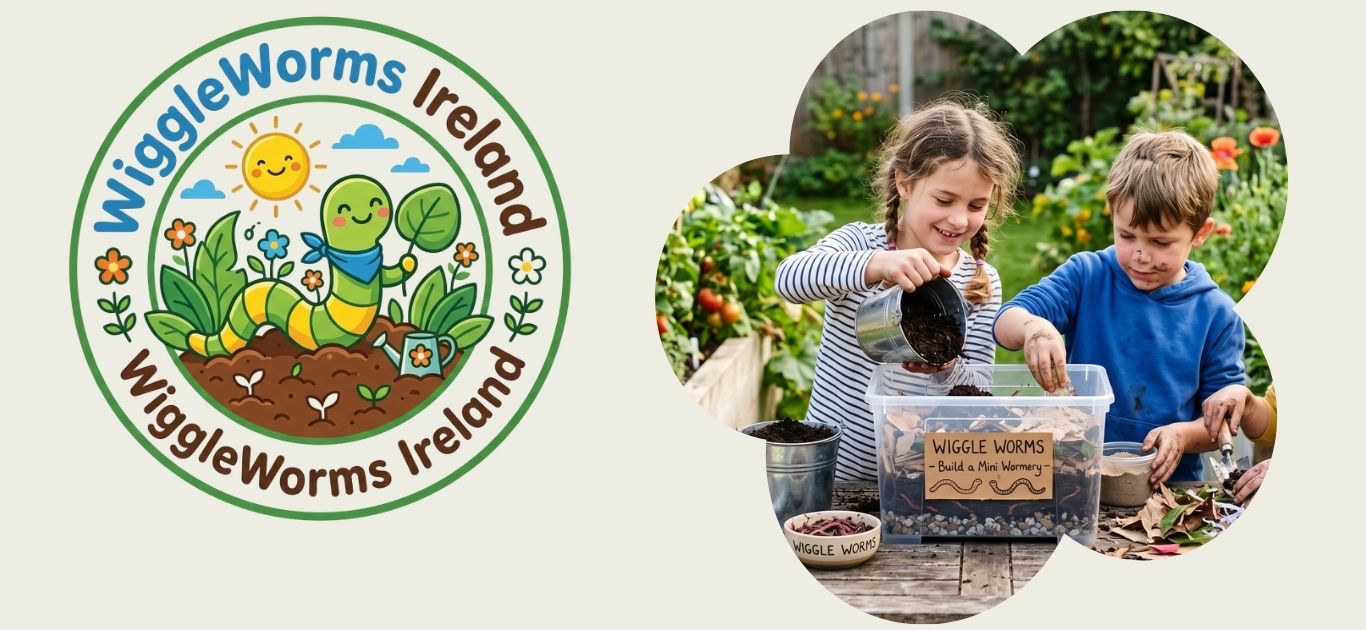 Children building a mini wormery