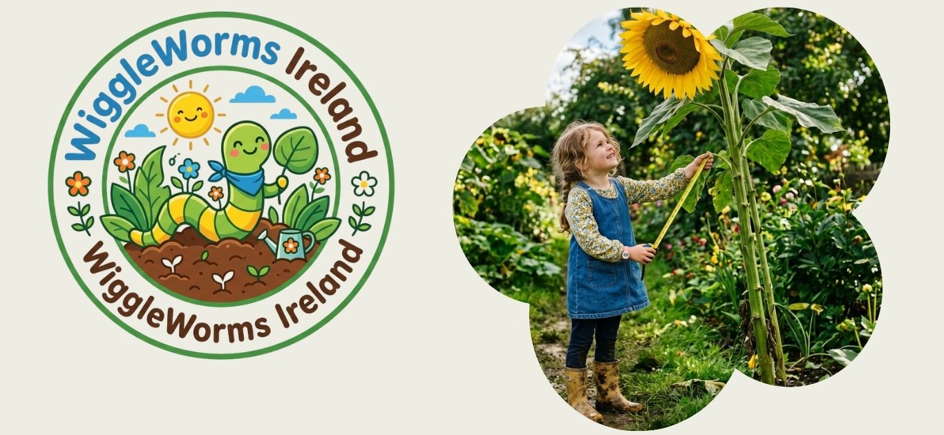 Children measuring a giant sunflower