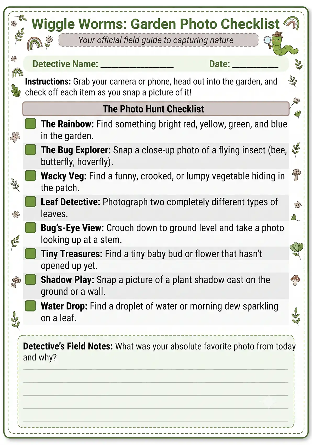 Snapshot Work Sheet
