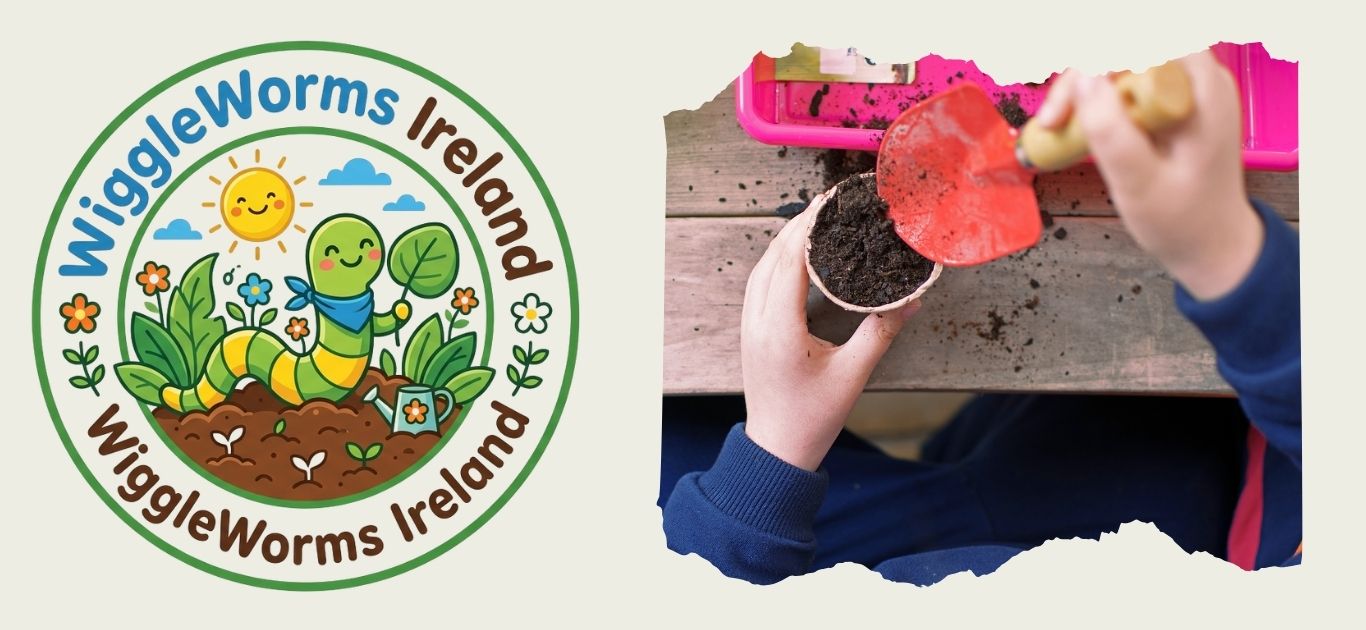Children rolling clay and wildflower seed bombs in an Irish garden or classroom